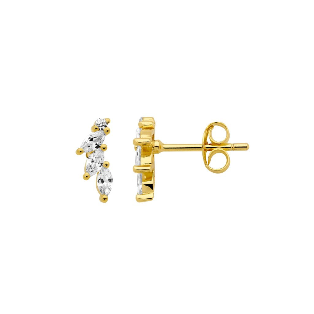 Marquise Curve Sparkle Stud Earrings