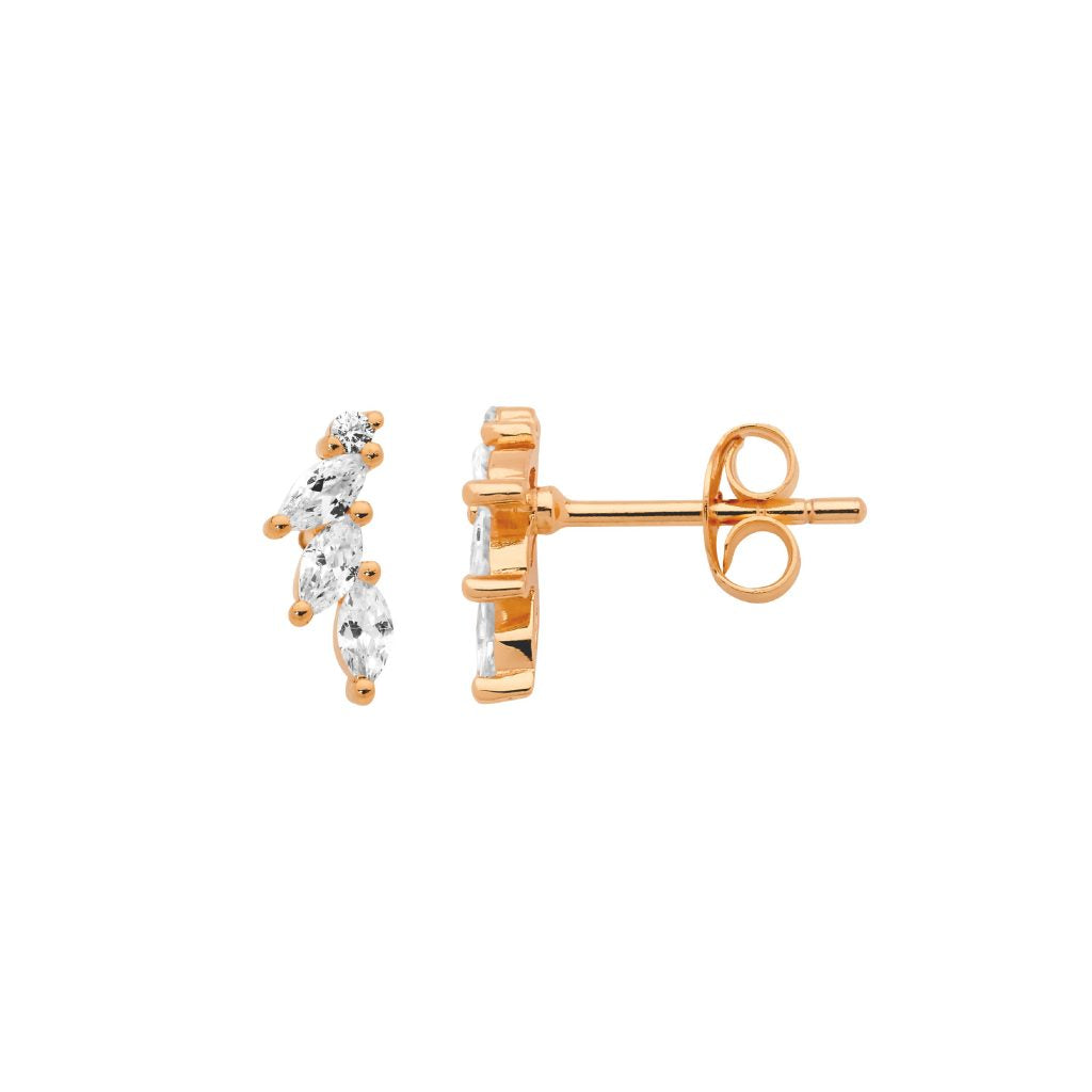 Marquise Curve Sparkle Stud Earrings
